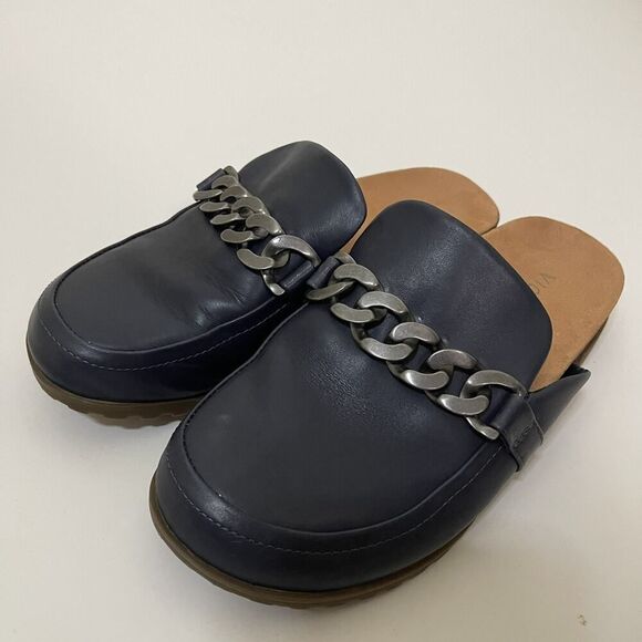 Vionic Georgie Slip On Leather Chain Mule in Navy Size 7 - Picture 1 of 8
